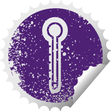 Bir insan tarafından çizilmiş cam termometrenin çizilmiş dairesel soyma etiketi.