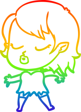 Gökkuşağı gradyan çizgisi. Bir insan tarafından çizilmiş şirin bir vampir kız çizgi filmi.