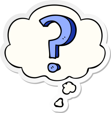 insan tarafından çizilmiş bir çıkartma olarak düşünce baloncuğu ile çizgi film soru işareti