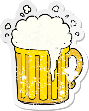 Bir insan tarafından çizilmiş bira bardağının sıkıntılı çıkartması.