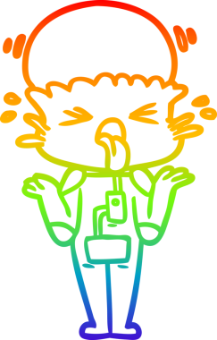 Gökkuşağı gradyan çizgisi bir insan tarafından çizilen omuzlarını silken garip bir uzaylı çizgi filmi.