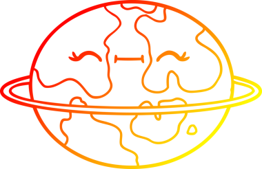 Bir insan tarafından çizilmiş, karikatür çizilebilen, yaşanabilir bir uzaylı gezegeninin sıcak çizgi çizimi.