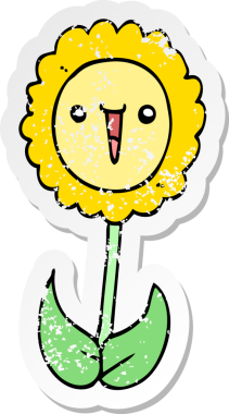 Bir insan tarafından çizilmiş karikatür çiçeğinin sıkıntılı çıkartması