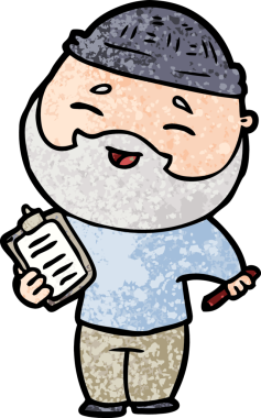 Bir insan tarafından çizilmiş mutlu sakallı bir adam.