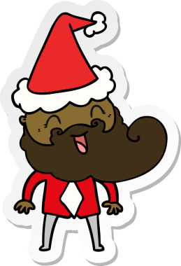 Bir insan tarafından çizilmiş Noel Baba şapkası giyen mutlu sakallı bir adamın el yazısı.