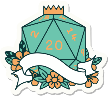 Bir insan tarafından çizilmiş 20 D20 zarının çıkartması.