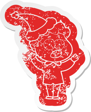 Bir insan tarafından çizilmiş Noel Baba şapkasıyla şaşırmış bir adamın garip bir karikatürü.