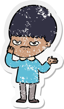 Bir insan tarafından çizilmiş kızgın bir çizgi film çocuğunun sıkıntılı çıkartması.