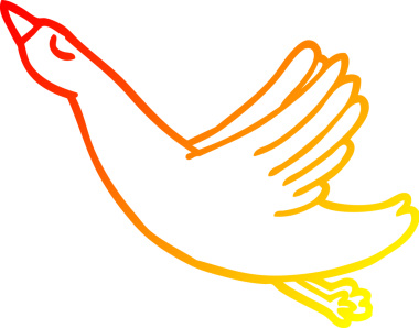 Bir insan tarafından çizilen uçan ördeğin sıcak çizgi çizimi