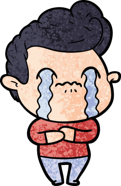 Bir insan tarafından çizilmiş ağlayan çizgi film adamı.