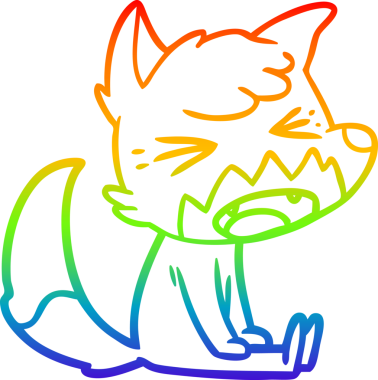 Bir insan tarafından çizilmiş kızgın bir tilkinin gökkuşağı gradyanı çizimi