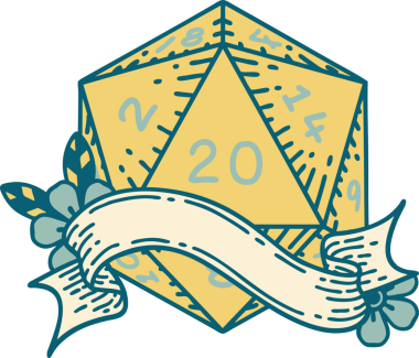 Retro Dövme Biçimi Doğal 20 D20 zar bir insan tarafından çizildi