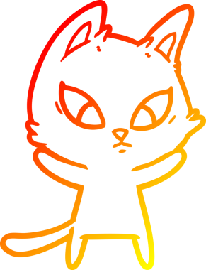 Bir insan tarafından çizilmiş kafası karışmış çizgi film kedisinin sıcak çizgi çizimi