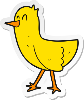 Bir insan tarafından çizilmiş çizgi film kuşunun çıkartması.