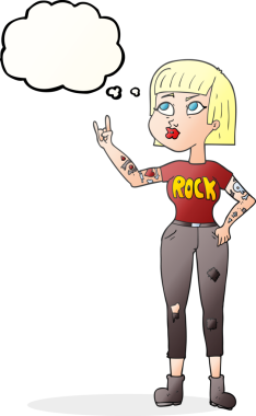 Bir insan tarafından çizilmiş serbest çizim baloncuklu rock kızı.