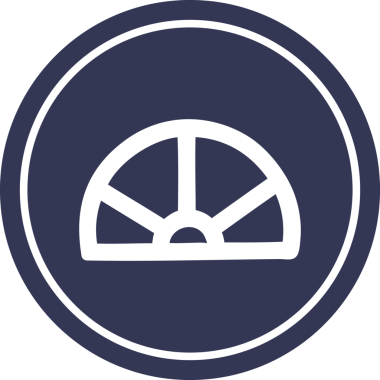 Bir insan tarafından çizilen açıölçer matematik ekipmanı dairesel simgesi