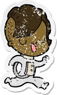 Bir insan tarafından çizilmiş hippi saçlı astronot bir kızın sıkıntılı çıkartması.