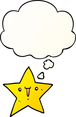 Bir insan tarafından çizilmiş yumuşak eğimli düşünce baloncuğu ile sevimli çizgi film yıldızı