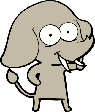 Bir insan tarafından çizilmiş mutlu bir fil.