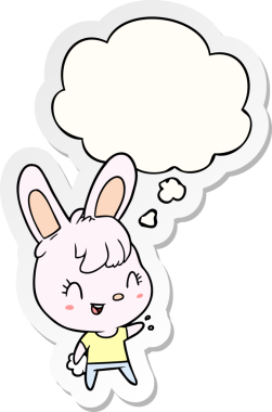 Düşünce baloncuklu çizgi film tavşanı insan tarafından çizilmiş bir çıkartma.