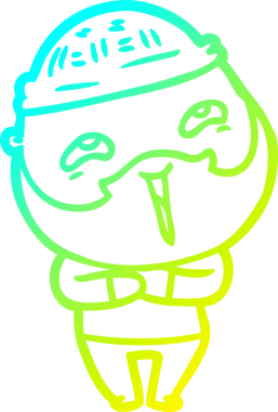 Bir insan tarafından çizilmiş, mutlu, sakallı, çizgi film karakteri.