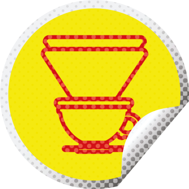 Bir insan tarafından çizilmiş kahve filtresi dairesel kabuk soyma etiketi