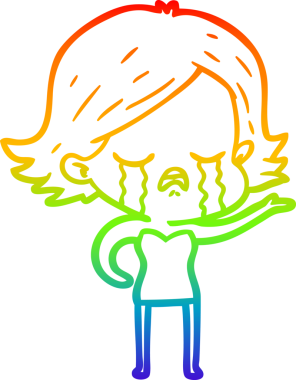 Gökkuşağı gradyan çizimi bir insan tarafından çizilmiş ağlayan bir çizgi kız çizimi