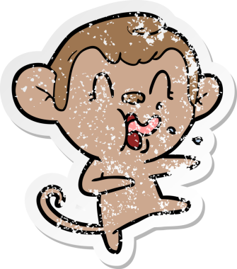 Bir insan tarafından çizilmiş çılgın bir çizgi film maymunu çıkartması.