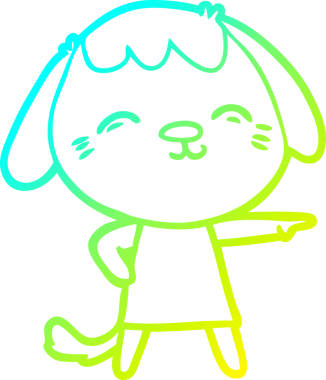 Bir insan tarafından çizilmiş mutlu çizgi film köpeğinin soğuk gradyan çizimi