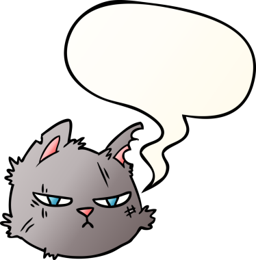 bir insan tarafından çizilmiş düzgün eğimli konuşma baloncuklu sert kedi yüzlü çizgi film