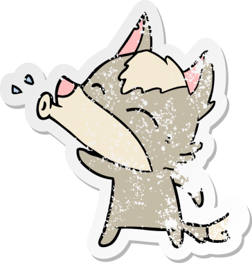 Bir insan tarafından çizilmiş uluyan kurt çizgi filminin sıkıntılı çıkartması.