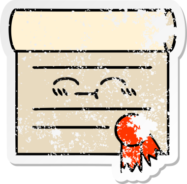 Bir insan tarafından çizilmiş şirin bir karikatür sertifikasının sıkıntılı etiketi