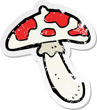 Bir insan tarafından çizilmiş zehirli zehirli mantar çizgi filminin geriletilmiş yapıştırması.