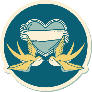 Geleneksel kırlangıç stili dövme çıkartması ve bir insan tarafından çizilmiş sancaklı bir kalp.