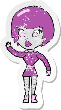 Bir insan tarafından çizilmiş robot bir kadının gerilimli çıkartması.