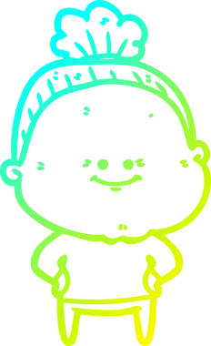 Bir insan tarafından çizilmiş, mutlu, yaşlı bir kadının çizimi.