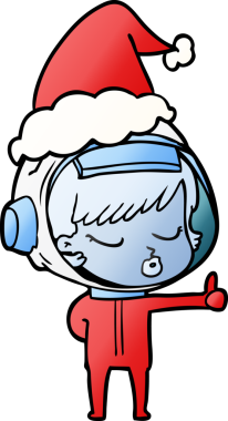 Bir insan tarafından çizilmiş Noel Baba şapkası giymiş güzel bir astronot kızın el çizimi karikatürü.