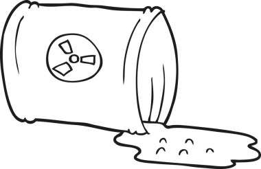 Bir insan tarafından çizilmiş siyah beyaz karikatür nükleer atığı