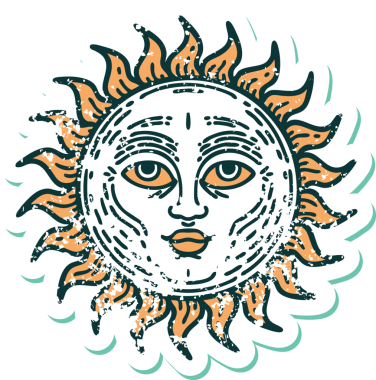 Bir insanın çizdiği yüzü olan bir güneşin sembolik dövmesi.