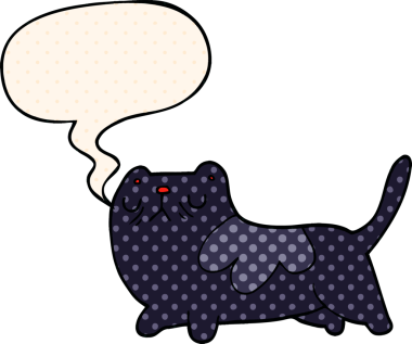 Çizgi roman tarzında konuşma balonu olan çizgi film kedisi bir insan tarafından çizildi.