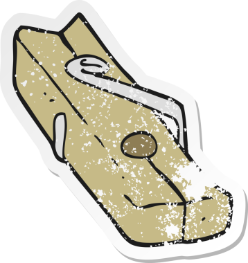 Bir insan tarafından çizilmiş tahta bir karikatürün gerilimli çıkartması.