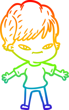 gökkuşağı gradyan çizimi bir insan tarafından çizilmiş mutlu bir kadın çizgi