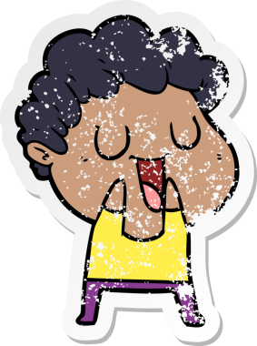 Bir insan tarafından çizilmiş gülen bir karikatürcünün sıkıntılı çıkartması.