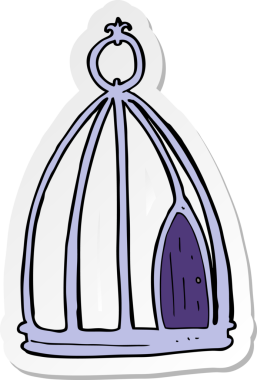 Bir insan tarafından çizilmiş bir kuş kafesinin çıkartması.