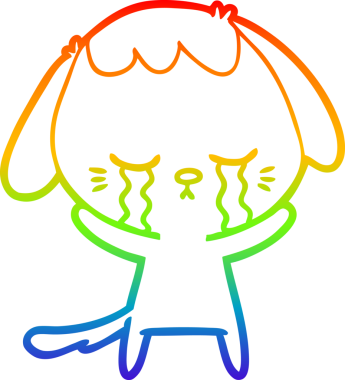 Gökkuşağı gradyan çizimi bir insan tarafından çizilmiş şirin bir köpek yavrusu ağlama çizgi filmi