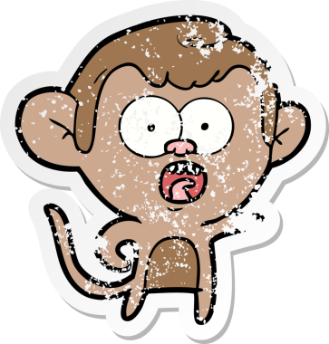 Bir insan tarafından çizilmiş, şok olmuş bir maymunun sıkıntılı çıkartması.