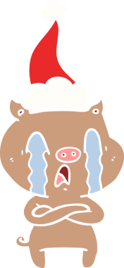 Ağlayan domuz eli bir insanın çizdiği Noel Baba şapkasının düz renk çizimi.