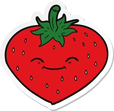 Bir insan tarafından çizilmiş karikatür çileği çıkartması.