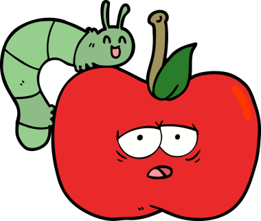 bir insan tarafından çizilmiş elma ve böcek çizgi filmi