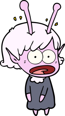 Karikatür, bir insan tarafından çizilen uzaylı kızı şok etti.